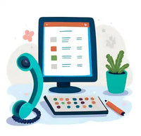 Téléphone à cordon bleu avec combiné noir et bouton rouge sur le récepteur.