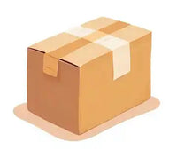 Boîte en carton brune avec du ruban blanc et une sangle jaune