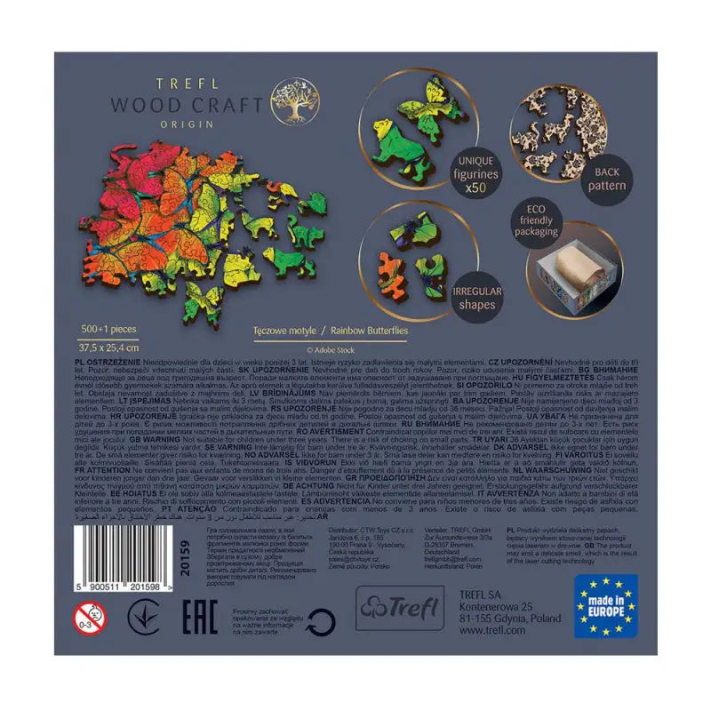 Puzzle 500 pièces en bois: Rainbow Butterflies